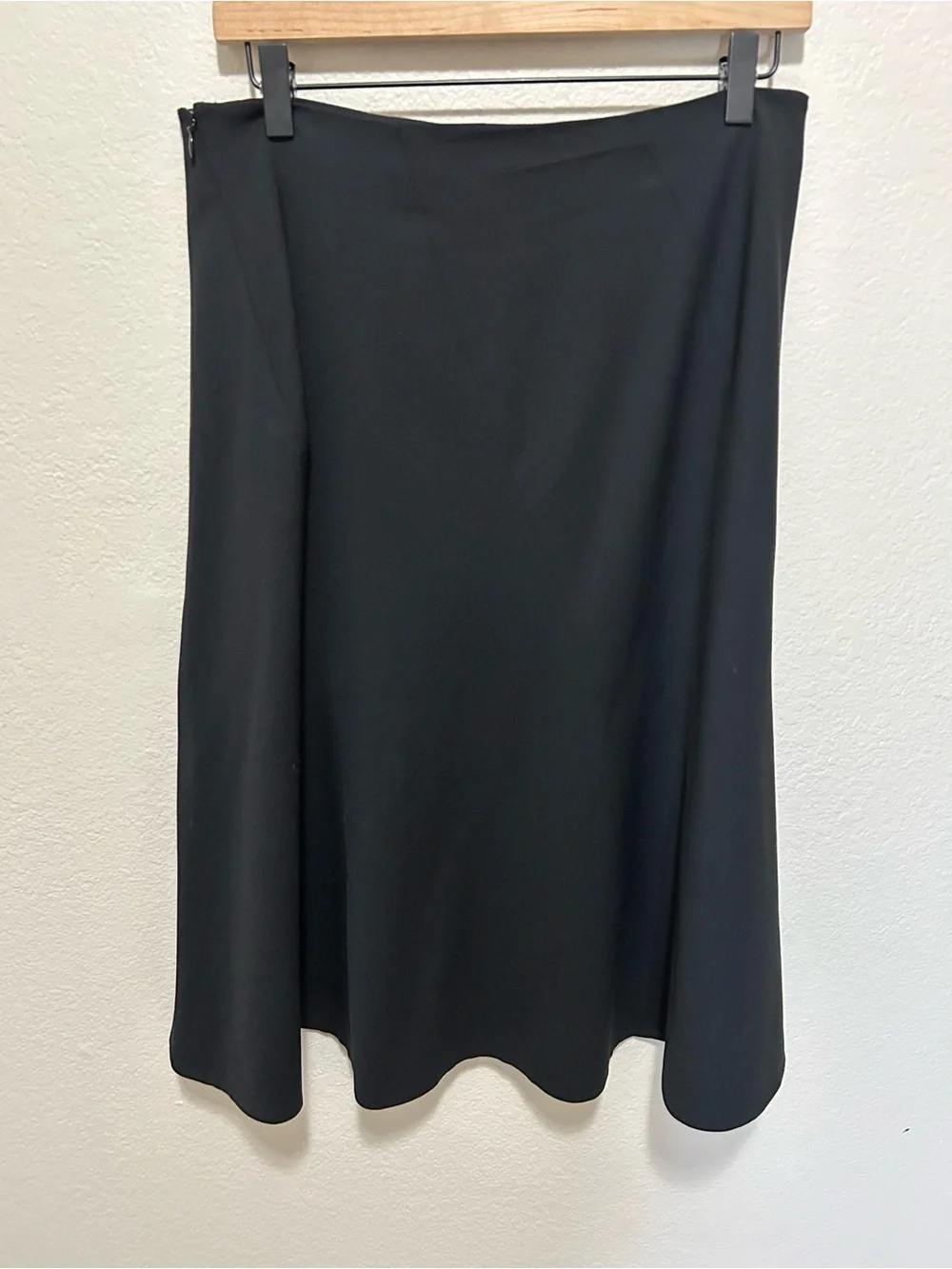Theory Black 98% Virgin Wool Asymmetrical Trumpet Midi Skirt Size 10